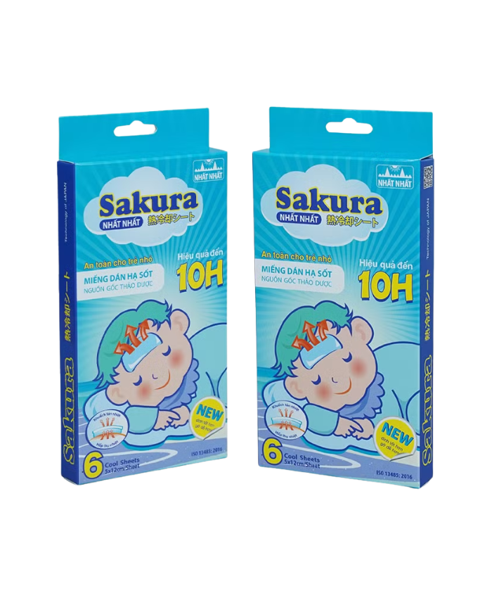 Miếng dán hạ sốt SAKURA giúp hạ nhiệt, hạ sốt, giảm đau (Hộp 3 gói x 2 miếng)