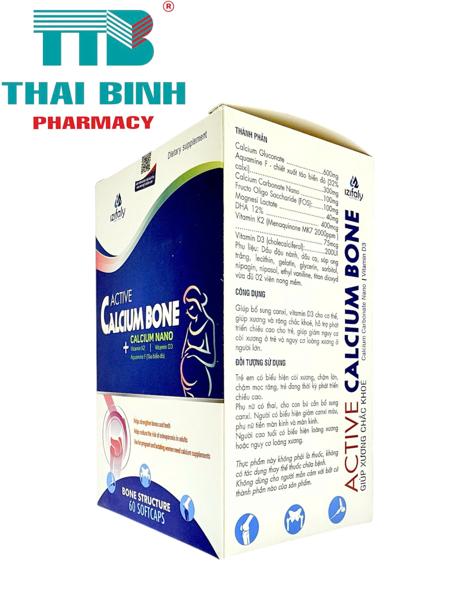Active Calcium Bone+Nano - Bổ sung canxi và vitamin D3 (hộp 60 viên)