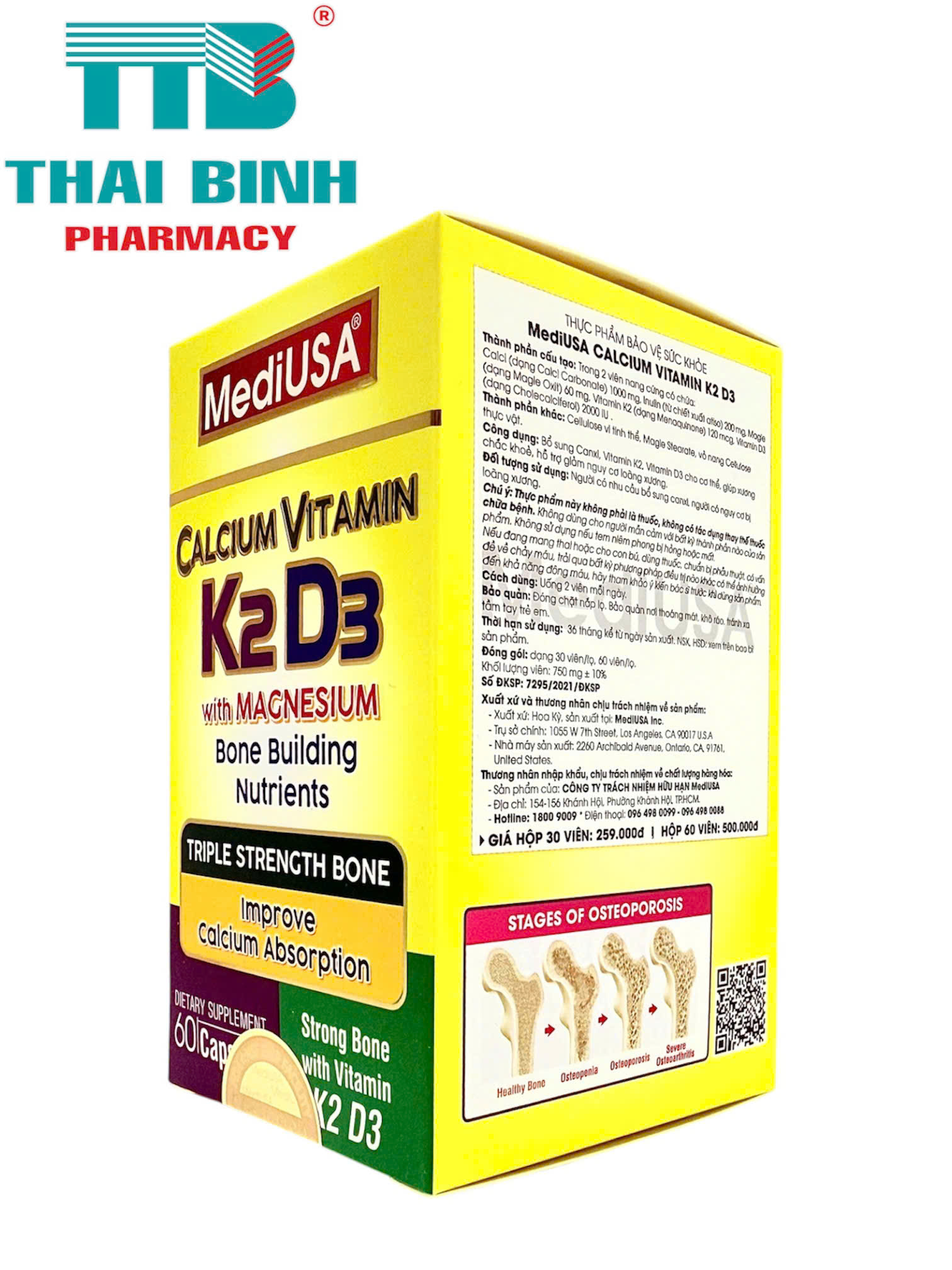 MediUSA Calcium Vitamin K2D3 hộp 60 viên - Bổ sung canxi, D3,K2