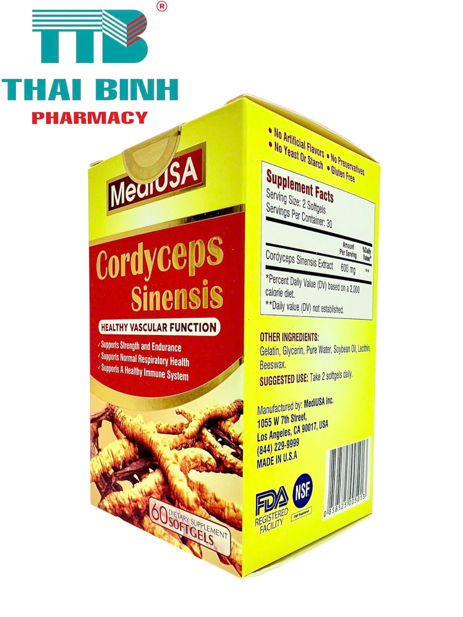 MediUSA Cordyceps Sinenis hộp 60 viên - Bồi bổ nguyên khí, tăng cường sinh lực