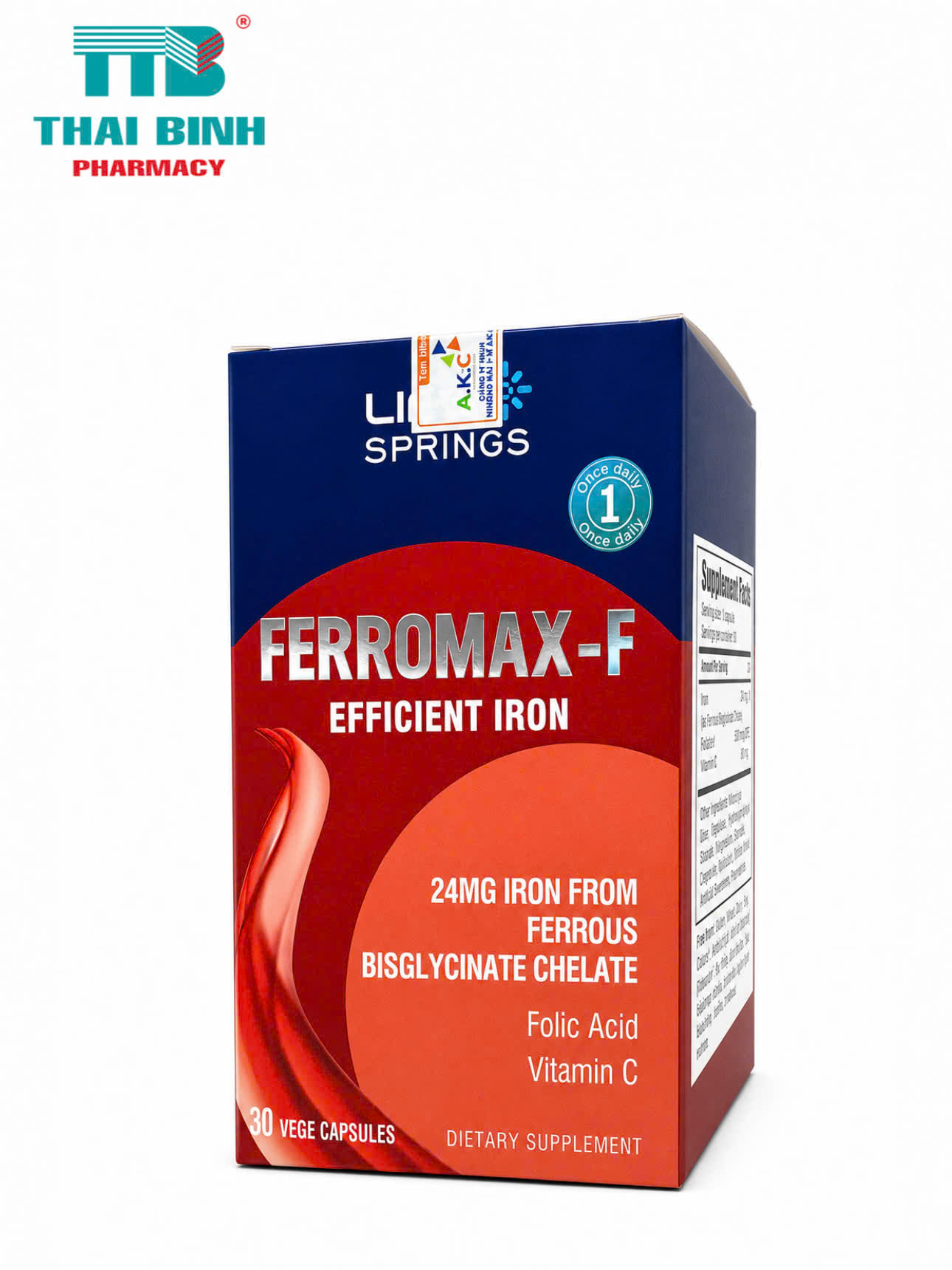 Lifesprings Ferromax F H/30v - Bổ sung sắt, axit folic