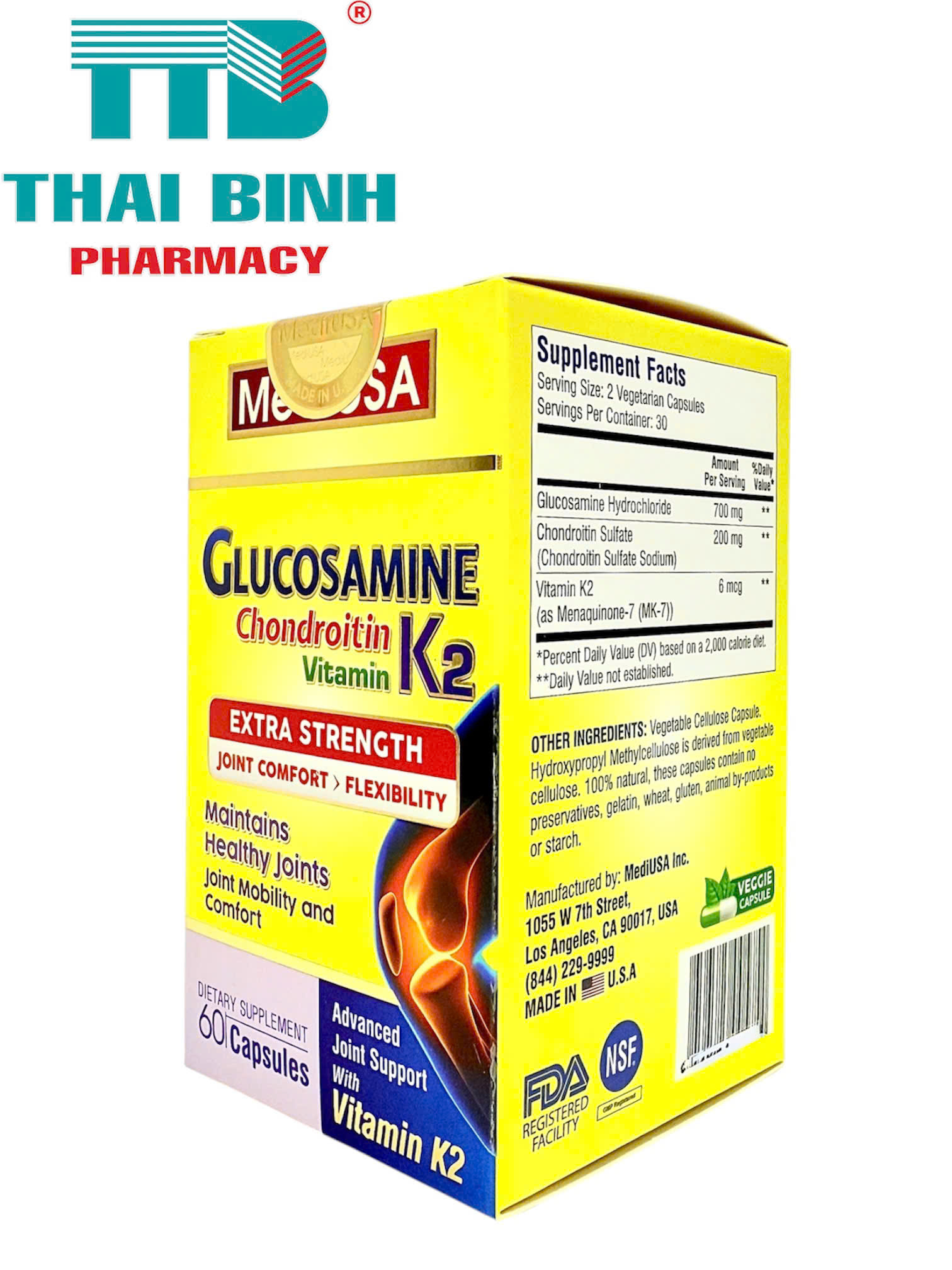 MediUSA Glucosamin Chondroitin Vitamin K2 Hộp 60 viên -