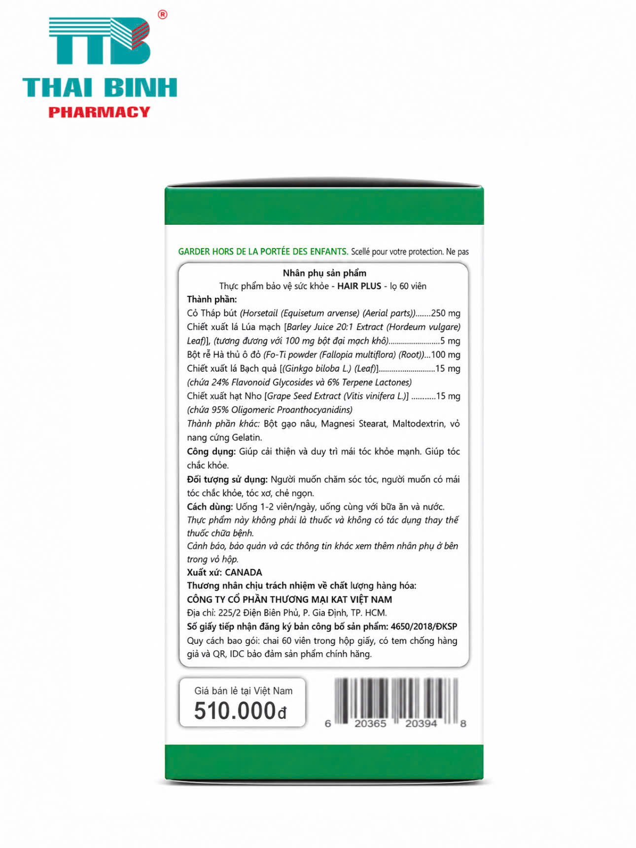 Organika Hair Plus - Ngăn ngừa rụng tóc, làm chậm quá trình tóc bạc sớm Hộp 60 viên