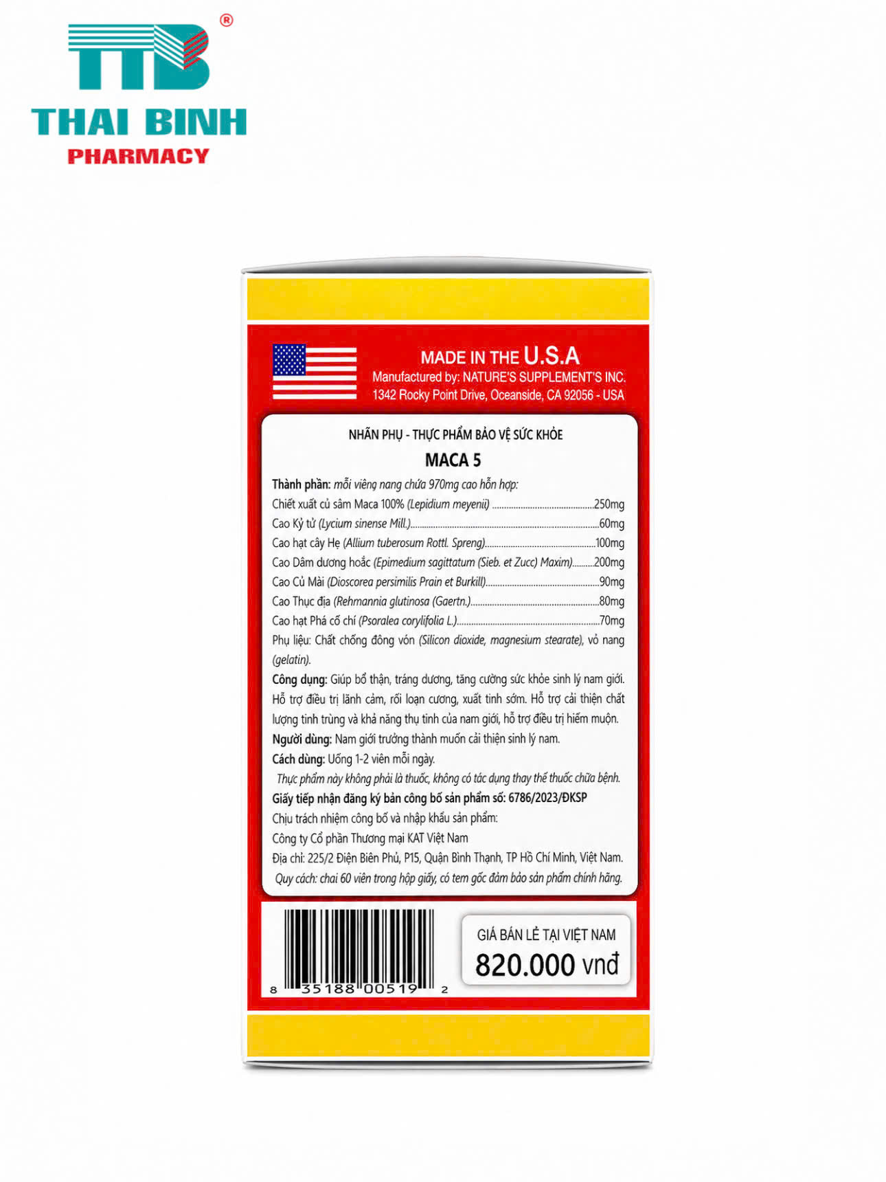 Maca#5 Health Elixir - Viên uống tăng cường sinh lý nam Hộp 60 viên