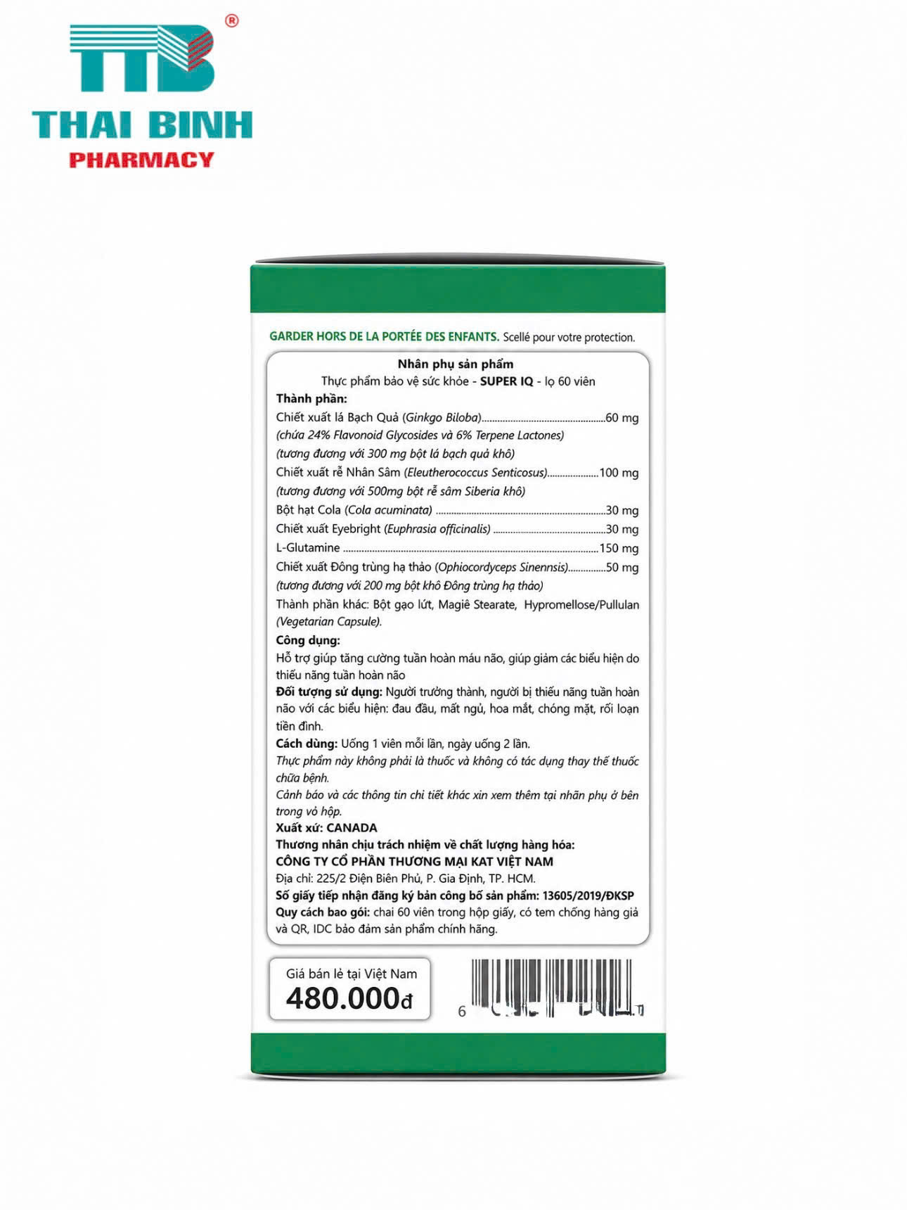 Organika Super IQ - Tăng cường tuần hoàn não, cải thiện trí nhớ Hộp 60 viên